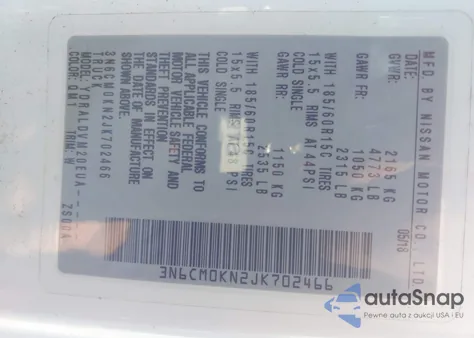 2018 Nissan Nv200 S from USA, damaged, VIN 3N6CM0KN2JK702466